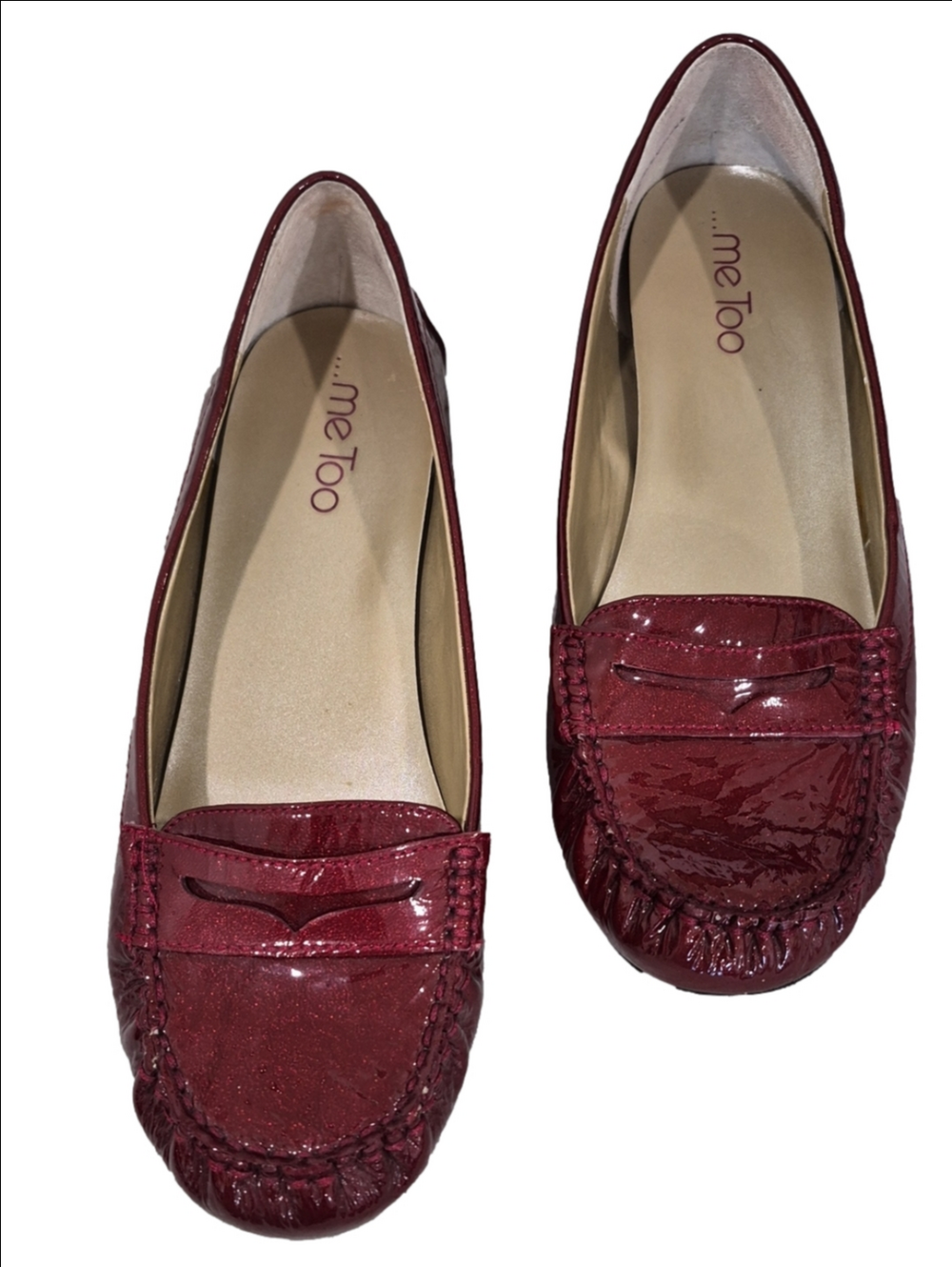 Me Too Glossy Burgundy Patent Leather Penny Loafers Flats - Size 8